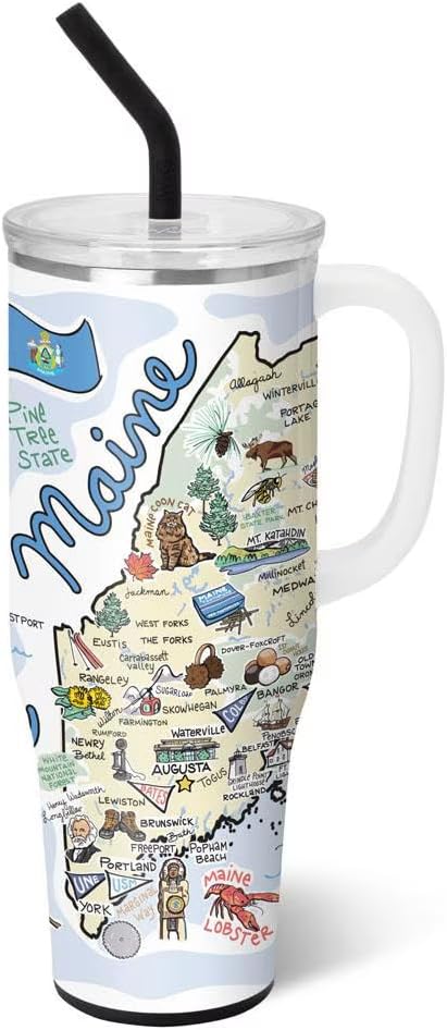 Swig Life 40oz Mega Mug, 40oz Tumbler with Handle and Straw, Extra Large Insulated Tumblers, Cup Holder Friendly Travel Mug (Maine)