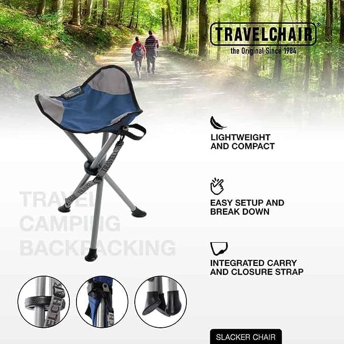 Travel Chair Slacker Tripod Chair for Camping, Lightweight Chair, Adjustable Carry Strap for Easy Transport | Oversized Duck Feet for Improved Stability | Perfect for Outdoor Adventures (Black)