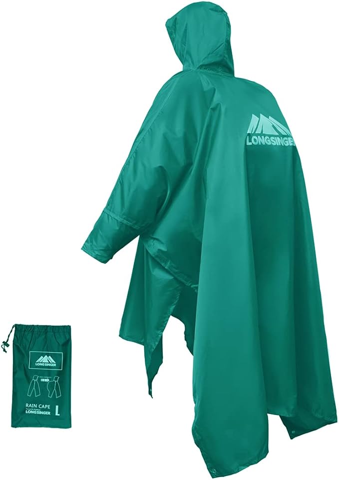 longsinger Rain Poncho for Adult, Waterproof Rain Poncho with Hood and Sleeve, Ideal for Hiking, Hunting, Camping