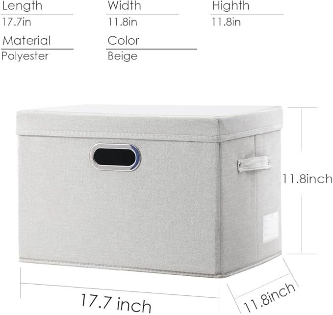 PRANDOM Large Collapsible Storage Bin with Lid [1-Pack] Fabric Foldable Storage Box Organizer Container Basket Cube with Cover for Home Bedroom Closet Office Beige (17.3x11.8x11.8)