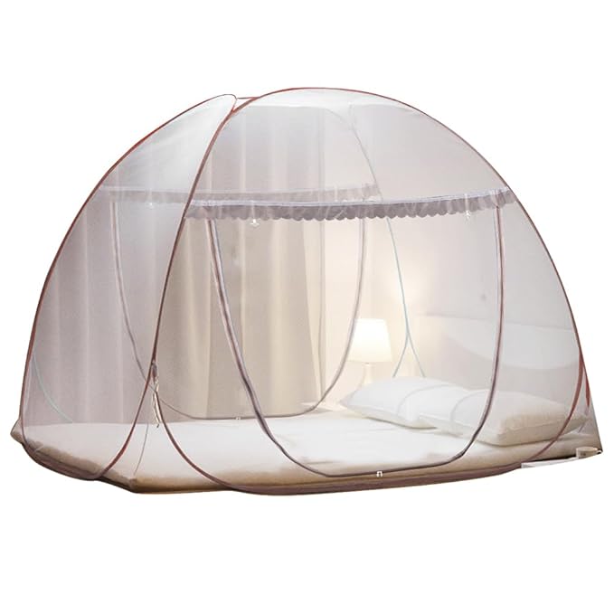 Portable Pop-Up Brown Mosquito Net Tent for Bed, L79 x W71 x H59 inch Large Folding Mosquito Netting with Net Bottom, 2 Entries, Suit for Twin to King Size Bed