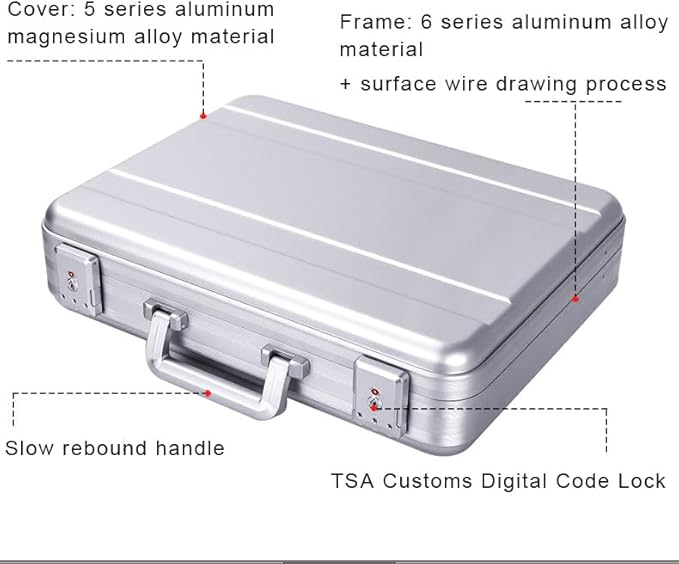 Aluminum Briefcase Metal Toolkit Box TSA Combination Lock Luxury Case with Foam for Wine/Jewellery/Watch/Equipment/Camera