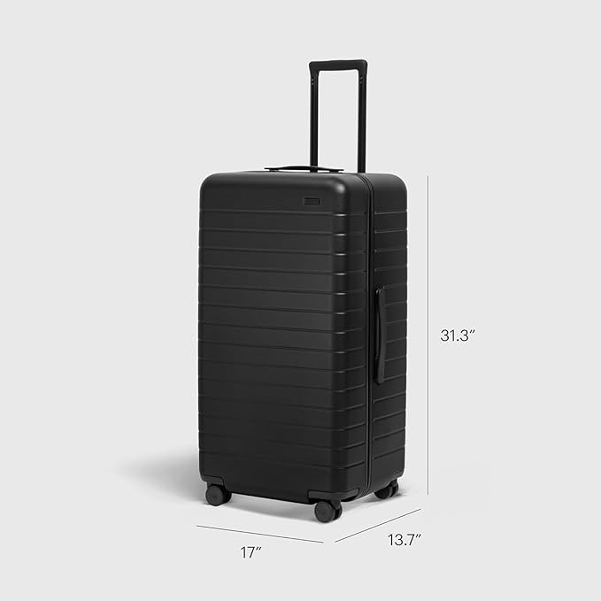 Away Large Trunk Luggage, 31 Inch Hardside Suitcase with Spinner Wheels, Lightweight & Durable, TSA Lock, Ideal for Long Trips, Jet Black