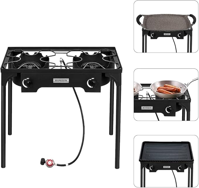 ROVSUN 2/3 Burner Outdoor Propane Gas Stove High Pressure Stand Cooker for Backyard Cooking Camping Home Brewing Canning Turkey Frying, 20 PSI CSA Listed Regulator