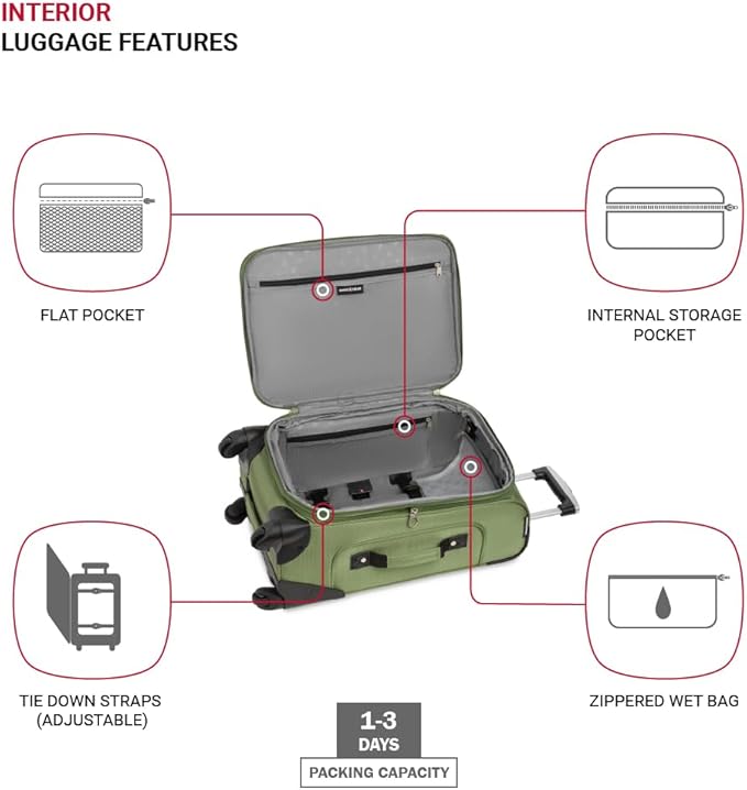 SwissGear Sion Softside Expandable Luggage, Evergreen, Carry-On 21-Inch