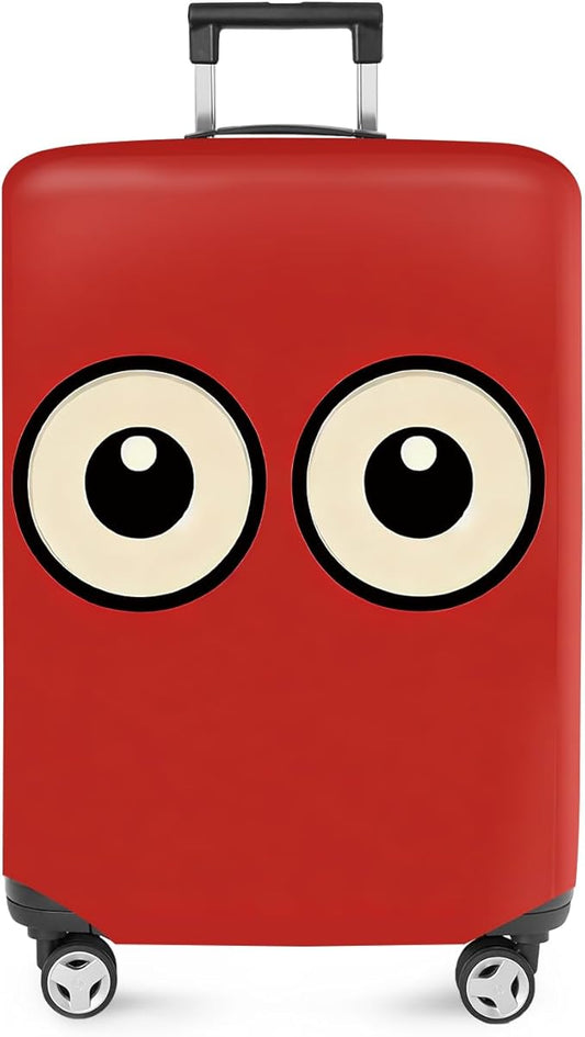ANNA QUEEN Funny Cartoon Eyes Luggage Cover, Red Suitcase Protector with Cute Big Eyes Design, Travel Suitcase Cover for 32-34 Inch Luggage, Stretchable & Washable Spandex Travel Accessories