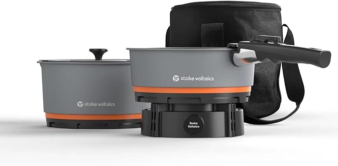 Nomad Cooking System, Electric Camping Stove 200-1000W with Pan & Pot, 120V Portable Outdoor Cooking Gear Set, Windproof Cookware for RV, EV, Overland, Vanlife, Car Camping