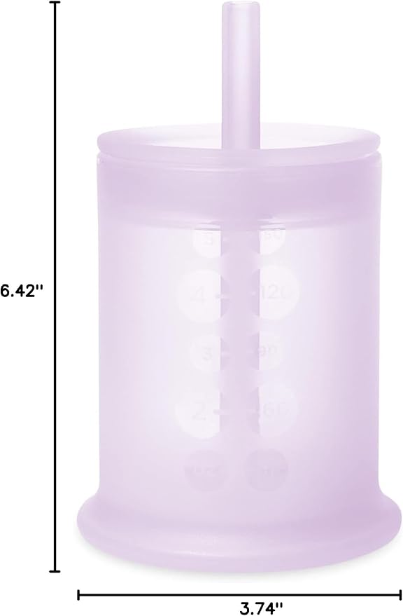 Olababy Silicone Training Cup with Straw Lid | Babies Water Drinking Cup | 6+ Mo Infant To 12-18 Months Toddler | Sippy Cup For Kids & Smoothie Cup | Baby Led Weaning (Lilac, 5 oz)