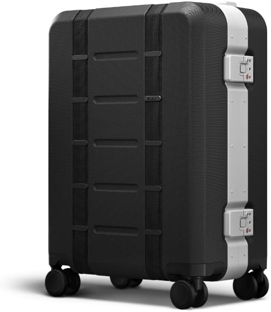 D_b_ Ramverk Pro Carry-On 21 Inch Hardside Luggage Extra Protection Aluminum Frame, Silent 360 Spinner Wheels, TSA Lock, Interior Laptop Compartment and Two Zipper Dividers - Silver Frame/Black