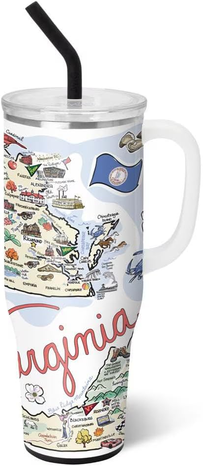 Swig Life 40oz Mega Mug, 40oz Tumbler with Handle and Straw, Extra Large Insulated Tumblers, Cup Holder Friendly Travel Mug (Virginia)