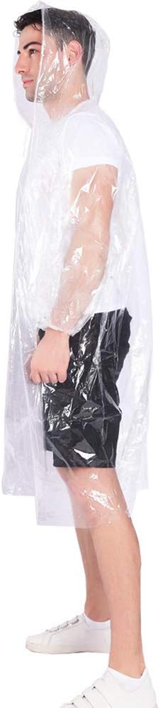 Rain Ponchos,with Drawstring Hood （10 Pack） Emergency Disposable Rain Ponchos Family Pack for Adults,Clear