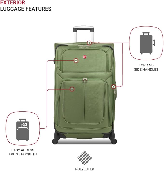 SwissGear Sion Softside Expandable Luggage, Evergreen, Checked-Large 29-Inch