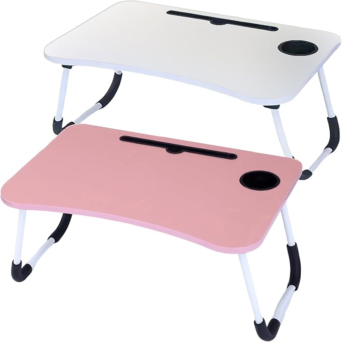 2-Pack Large Lap Desk for Bed & Sofa with Cup Holder & Foldable Legs Laptop Table, Breakfast Serving Tray, Tablet Phone Groove, Foldable Legs