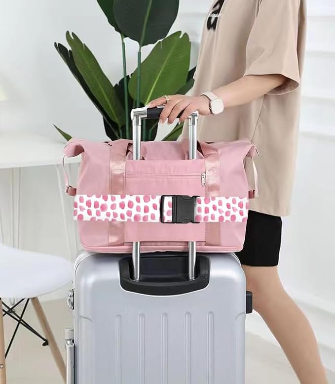 Luggage Straps for Suitcases Travel Belt Accessories, Cute Suitcase Strap, Adjustable Luggage Belt Strap, Heavy Duty with Quick-Release Buckle Luggage Strap Pink Polka Dots