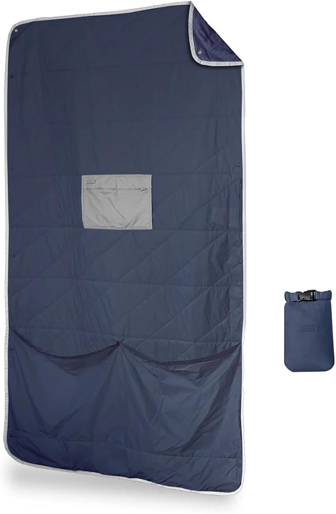 Gravel Layover Travel Blanket – Ultra-Light, Compact Down Alternative for Camping and Travel (Blue)