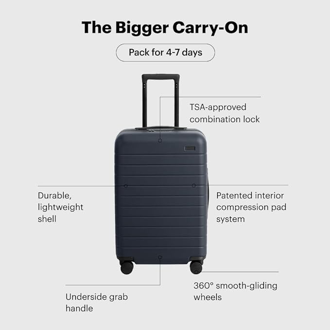 Away Bigger Carry-On Luggage, Lightweight Hardside Large Suitcase with Spinner Wheels, TSA Lock, Airline Approved, Jet Black