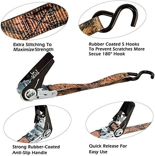 XSTRAP STANDARD Ratchet Tie Down Straps 4 Pk 10 Ft- 300 Lbs Load Cap- 900 Lbs Break Strength-Cargo Straps for Hunting, UTV, ATV, Pickup, Truck, Moving Appliances, Lawn Equipment, Camouflage