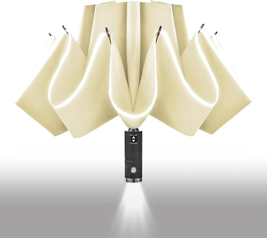 Lejorain Inside Out Umbrella Folding - Inverted LED Umbrellas Automatic Open and Close - Women Rain Umbrella Reverse Folding