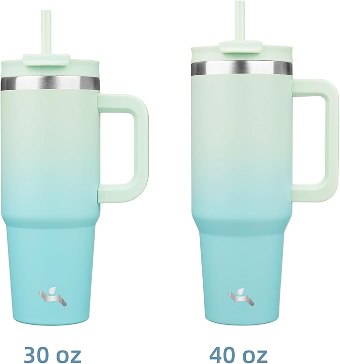 40 oz Tumbler with Handle and 2 Straws,2 in 1 Lid Insulated Water Bottle Stainless Steel Travel Coffee Mug,Mint