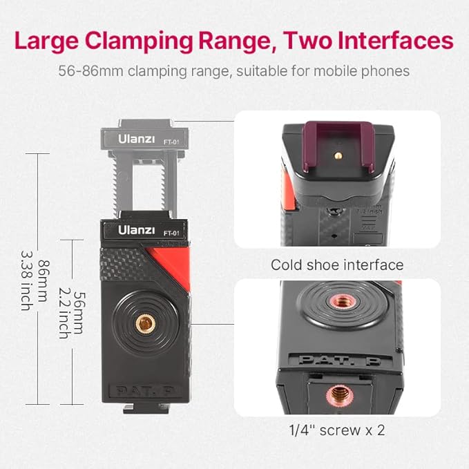 ULANZI FT-01 Phone Tripod with Holder, Mini Camera Flexible Tripod Stand with Cold Shoe Mount, 1/4'' Screw for Magic Arm, Universal for iPhone 16 15 Pro Max XS Max X 8 Samsung Canon Nikon Sony Cameras