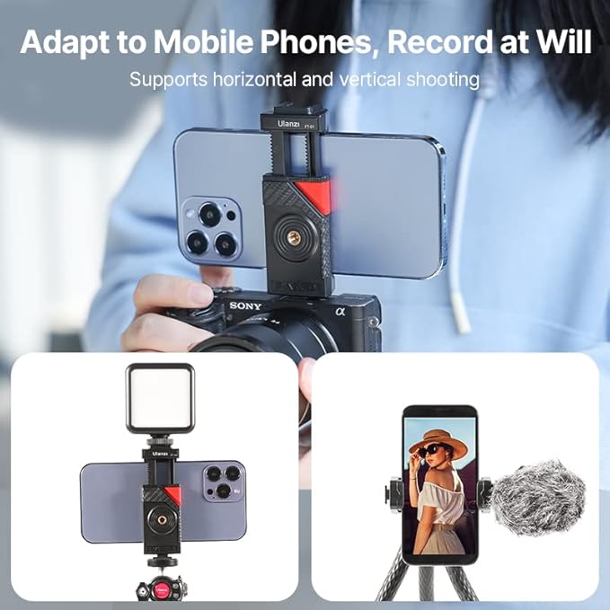 ULANZI FT-01 Phone Tripod with Holder, Mini Camera Flexible Tripod Stand with Cold Shoe Mount, 1/4'' Screw for Magic Arm, Universal for iPhone 16 15 Pro Max XS Max X 8 Samsung Canon Nikon Sony Cameras