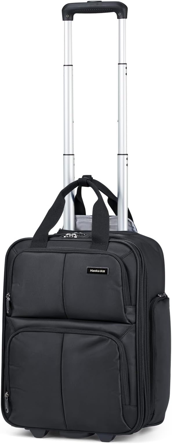 Hanke Softside Underseat Carry On Luggage with Wheels,Travel Luggage Rolling Bag Small Suitcase，Black, Underseater 16-Inch