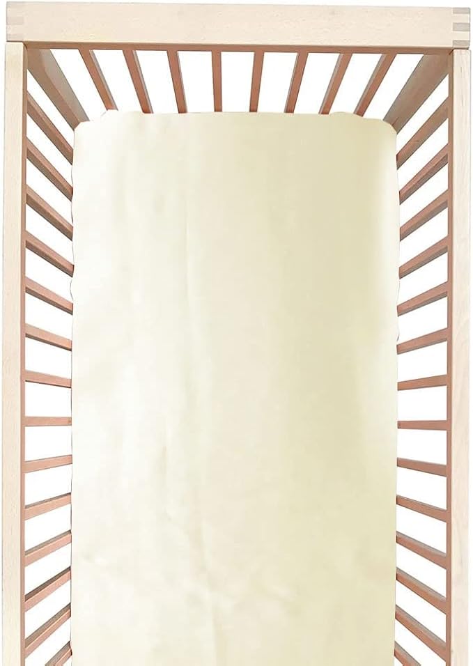 100% Mulberry Silk Crib Sheet for Baby Hair, Standard Crib Mattress Sheet for Boys & Girls, Soft Smooth Breathable Baby Crib Fitted Sheets 28x52, Beige