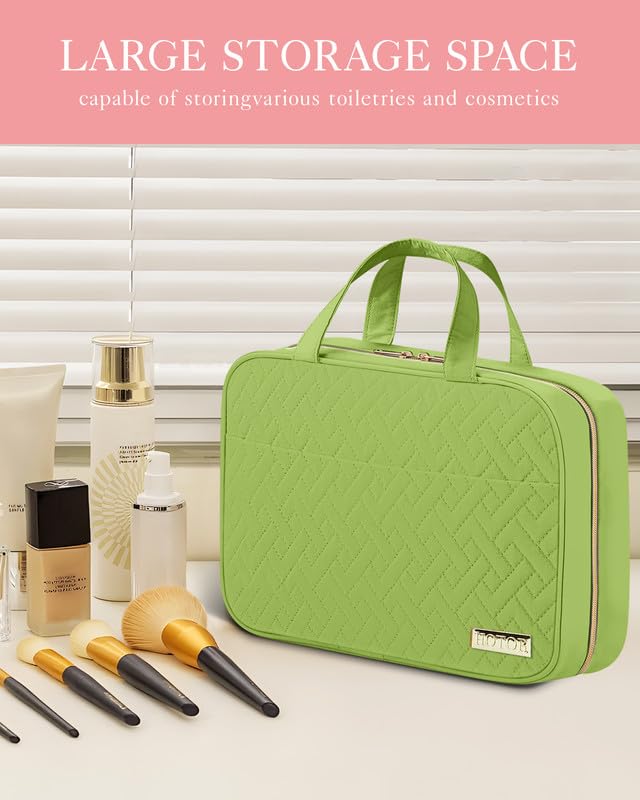 HOTOR Travel Toiletry Bag w/Hanging Hook - Spacious Toiletry Bag Essentials for Women & Men, Makeup Bag/Big Comparment, Waterproof for Travel Accessories, Medium, Avocado Green