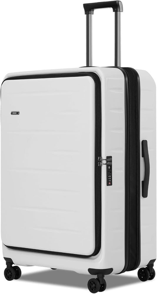 Expandable Checked Luggage, 28 Inch Luggage with Spinner Wheels, Lightweight ABS+PC Hard Shell Large Suitcase with Top Opening, TSA Lock (White, 1PC)