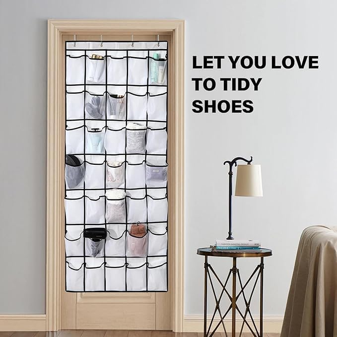 28 Mesh Pockets Hanging Shoe Organizer, Over the Door Shoe Organizer，Closet Storage Holder for Back of Door Storage Holder for Back of Door(Grey)