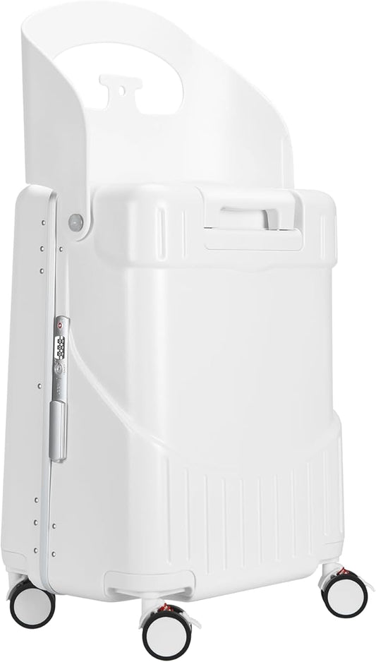 MRPLUM Ride On Luggage with Seat for Kids&Adults with Seat Belt,Hard Shell Lightweight Rolling Spinner Wheels Travel Luggage with TSA Lock,20 inch,White