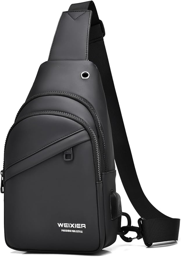 Waterproof Sling Bags Mens Shoulder Crossbody Backpack with USB Charging Port& Headphone,Outdoor Lightweight Bag
