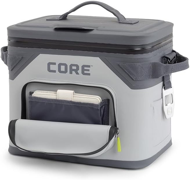 CORE Magnetic Leak Proof Soft Cooler with Waterproof Zipper | Insulated Bag Portable Ice Chest Box | Best Soft Cooler for Food & Beverages for Tailgating, Car Camping, Travel, and Family Beach Picnics