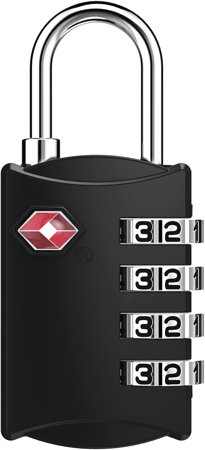 ZHEGE TSA Approved Luggage Lock for Train Travel, 4 Digit Combination Lock for School Gym Locker, Suitcase, Backpack, Cabinet, Drawer, Easy Read Dial with Alloy Body (1 Pack, Black)