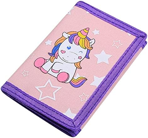 NEICY RFID Cartoon Canvas Wallet for Kids - Unicorn Trifold Outdoor Sports Wallets with Magic Sticker for Teen Girls