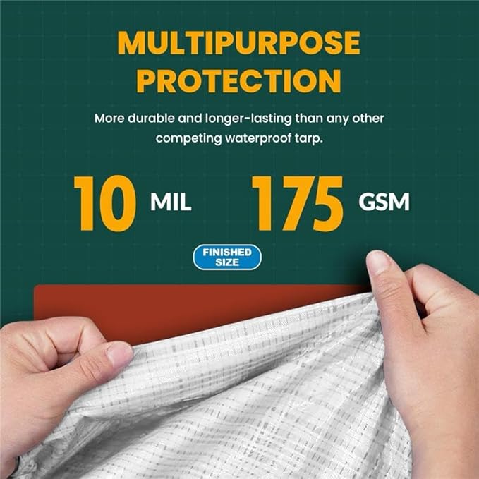 Large Waterproof Tarp - Heavy Duty 10 Mil Thick Poly Tarpaulin Ideal for Canopy Tents, Boats, RV or Pool Covers - Multipurpose Protective Tarps with Grommets for Indoor and Outdoor Use | 40' x 60'