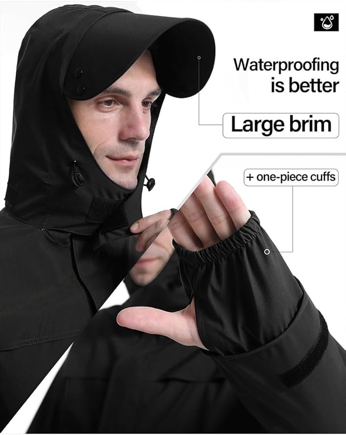 iCreek Rain Suit Waterproof Jacket with Pants 2 Pieces Breathable Lightweight Packable Raincoat with Hooded Rain Gear Unisex