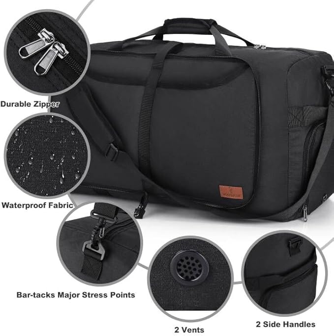120L Duffle Bag for Travel, Large Foldable Waterproof Travel Duffel Bags Weekender Overnight Bag for Men and Women with Shoe Compartment (Black)