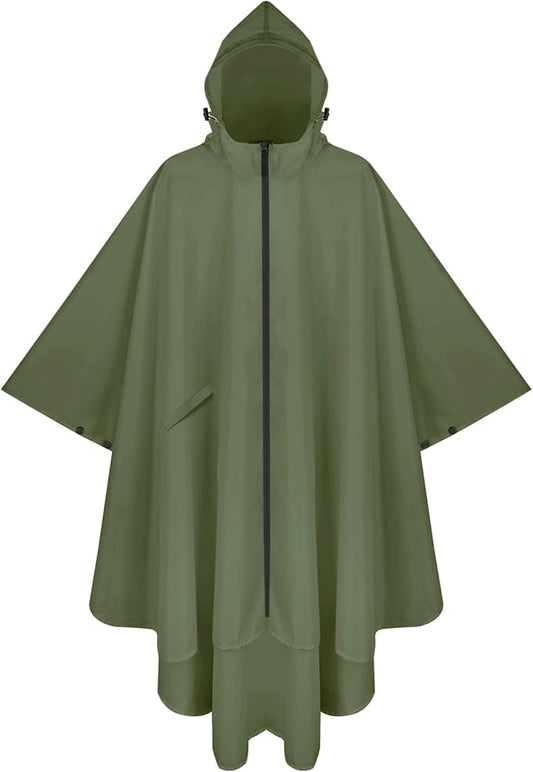 PTEROMY Hooded Rain Poncho for Adult with Pocket and Zipper, Waterproof Lightweight Raincoat for Men and Women