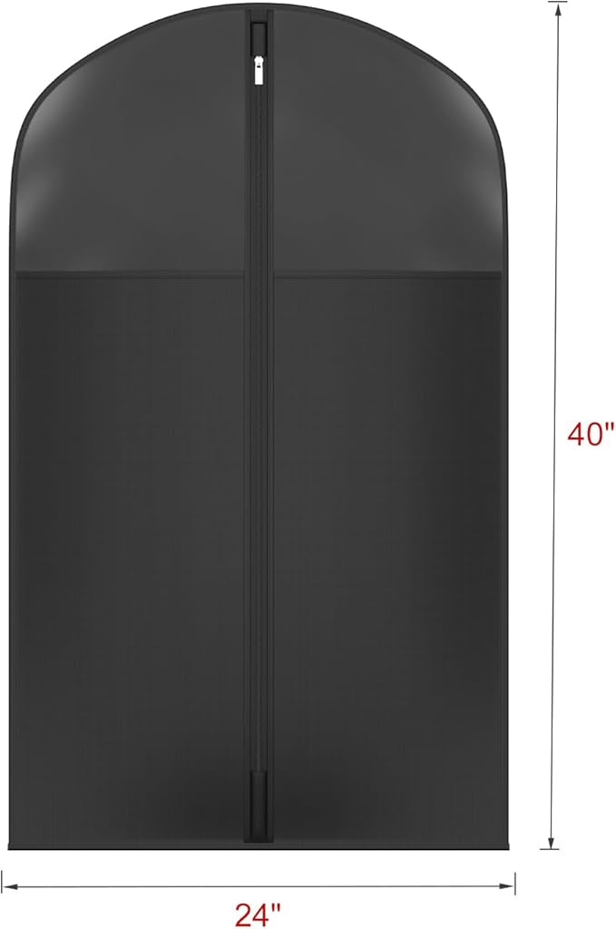 Univivi Garment Bag Suit Bag for Hanging Clothes, 40" Lightweight Full Zipper Washable Suit Cover with Large Visible Window for Suit Coat, Jacket, Sweaters (Set of 6), Black
