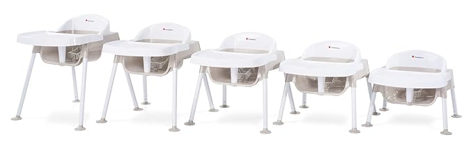 Foundations Secure Sitter 7" Feeding Chair, Stable “No Tip” Feet, 3-Point Adjustable Harness, Removable Tray, Easy to Clean, Smooth Plastic (White/Tan)