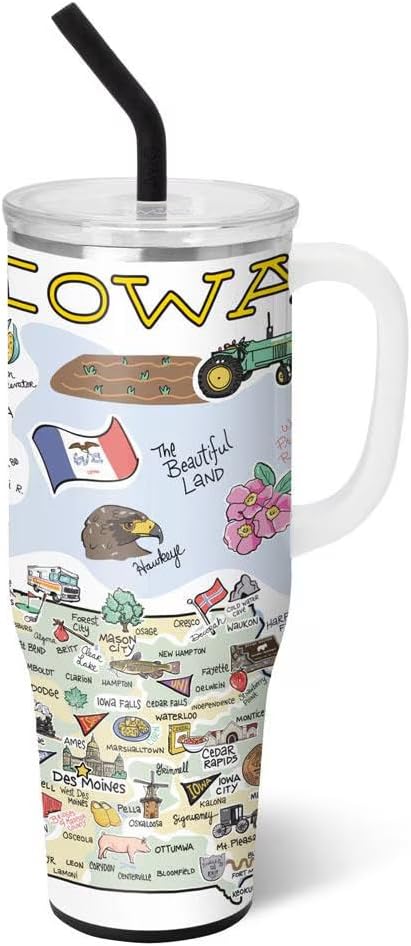 Swig Life 40oz Mega Mug, 40oz Tumbler with Handle and Straw, Extra Large Insulated Tumblers, Cup Holder Friendly Travel Mug (Iowa)
