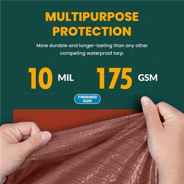 Large Waterproof Tarp - Heavy Duty 10 Mil Thick Poly Tarpaulin Ideal for Canopy Tents, Boats, RV or Pool Covers - Multipurpose Protective Tarps with Grommets for Indoor, Outdoor Use | 16' x 20' 2 Pack