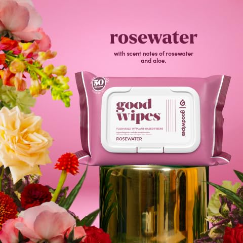 goodwipes Flushable Butt Wipes - Vitamin E & Aloe - Sewer & Septic Safe - Extra Large Adult Wet Wipes For Women & Men - Bathroom Essentials - Rosewater, 318 Count (6 Packs + 1 Travel)