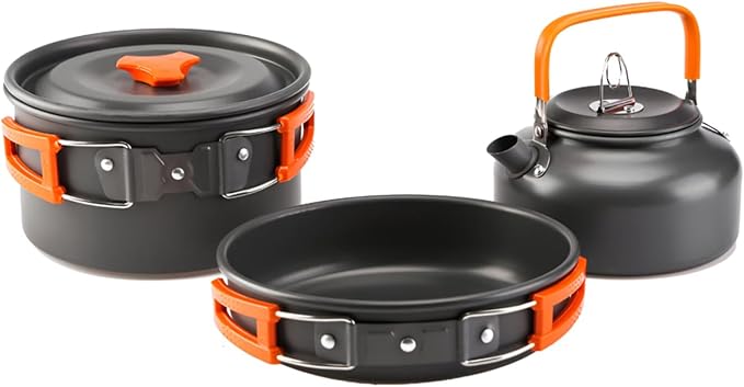 aiGear Camping Cookware Mess Kit, Non-Stick Camping Pan Pot Kettle, Lightweight Aluminum Camping Utensils, Collapsible Portable Camping Cooking Set for Outdoor Cooking Hiking Picnic