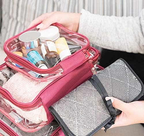 EzPacking Clear TSA Approved 3-1-1 Travel Toiletry Bag for Carry On/Quart Size Transparent Liquids Pouch for Airport Security/Reusable See Through Vinyl & PVC Plastic Organizer Men Women (Burgundy)