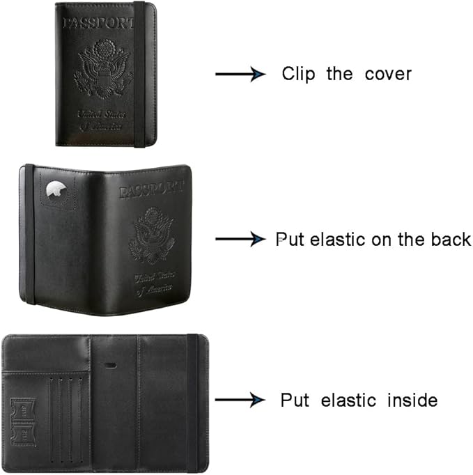 Airtag Passport Holder Cover Wallet Travel Essentials RFID Blocking Leather Card Case International Must Haves Travel Accessories for Women Men(119#Black)