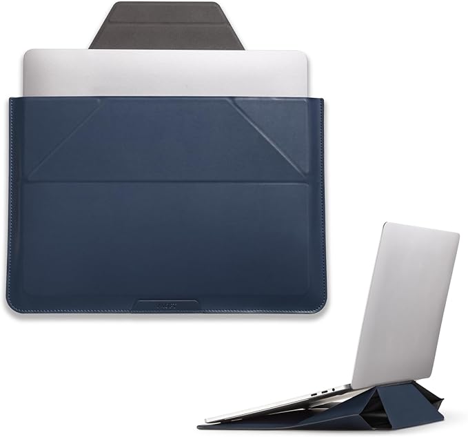 MOFT Laptop Carry Sleeve, 2-in-1 Laptop Bag & Stand for 16" MacBook Air/Pro & Dell/HP/Lenovo/Asus, Stylish Slim Computer Sleeve Bag with Expandable Storage for Computer Accessories, Deep Blue