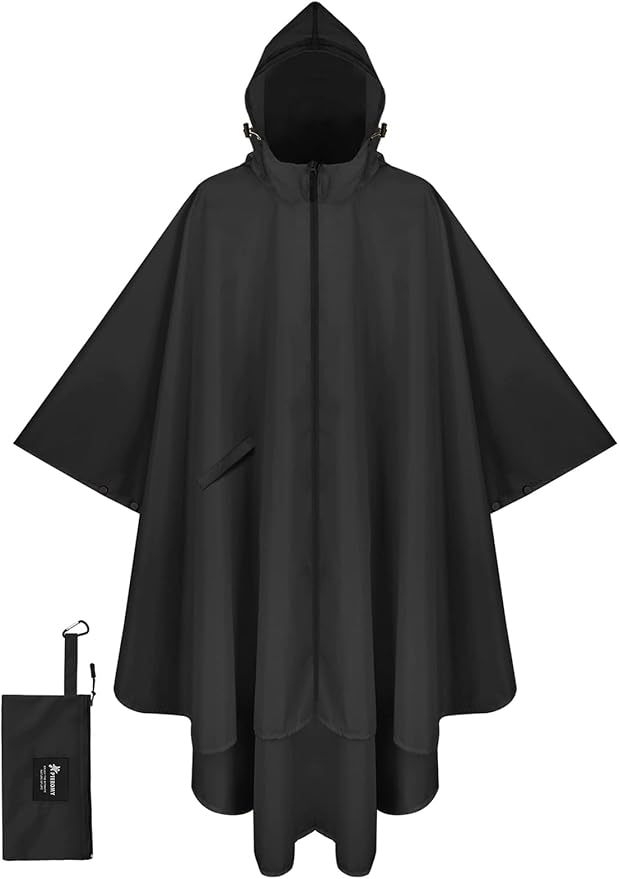PTEROMY Hooded Rain Poncho for Adult with Pocket and Zipper, Waterproof Lightweight Raincoat for Men and Women