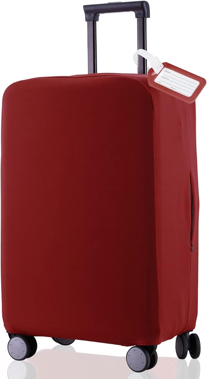 Travel Luggage Cover Suitcase Protector Scratch-Resistant Fit 19-31 Inch Suitcase, Not Included Suitcase (Claret, M(24-25 inch))